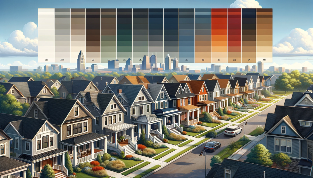 e-image-depicting-a-variety-of-popular-roof-colors-in-a-suburban-Dublin-OH-neighborhood.-The-image-should-feature-houses